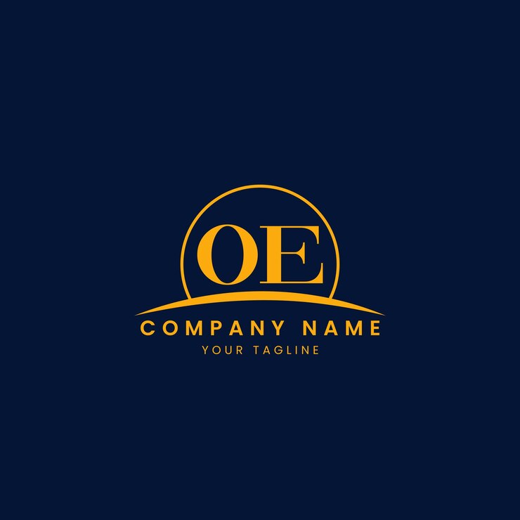 Vector logotipo corporativo minimalista oe con iniciales y diseño de arco