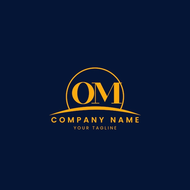 Logotipo corporativo minimalista OM con iniciales y diseño de arco