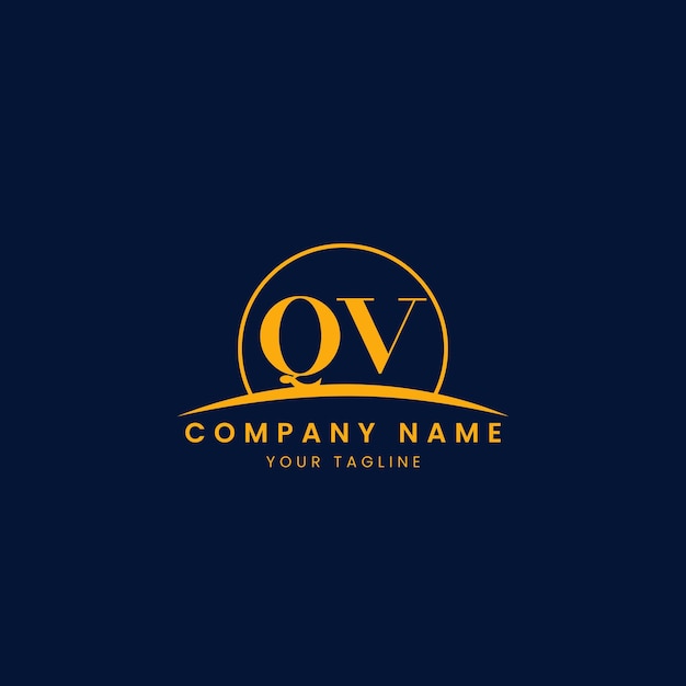 Logotipo corporativo minimalista QV con iniciales y diseño de arco