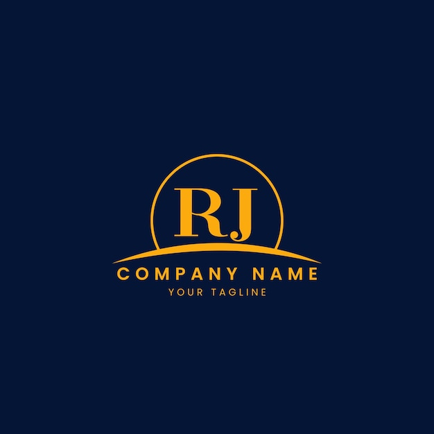 Logotipo corporativo minimalista de RJ con iniciales y diseño de arco