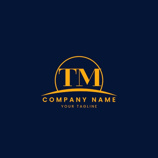 Logotipo corporativo minimalista TM con iniciales y diseño de arco