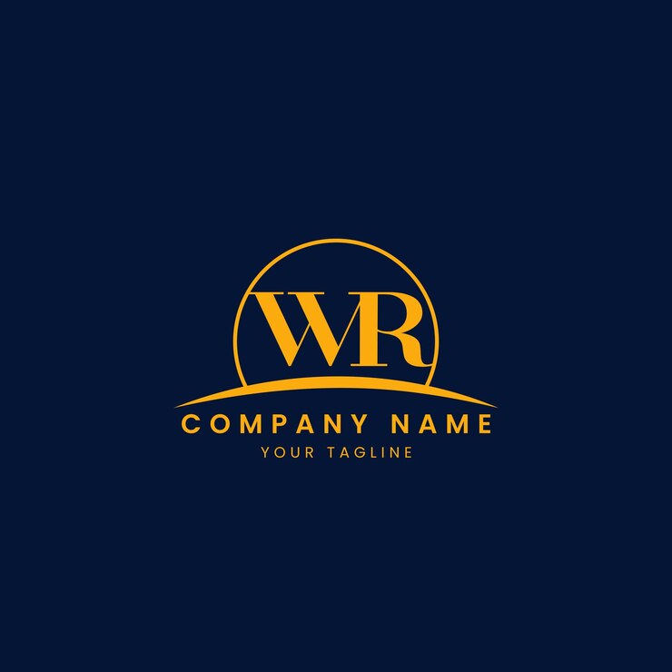 Vector logotipo corporativo minimalista de wr con iniciales y diseño de arco
