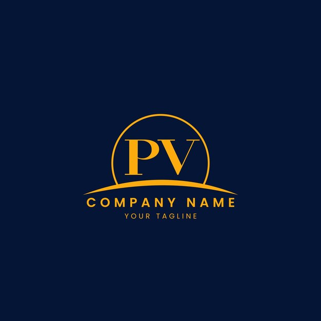 Logotipo corporativo PV minimalista con iniciales y diseño de arco