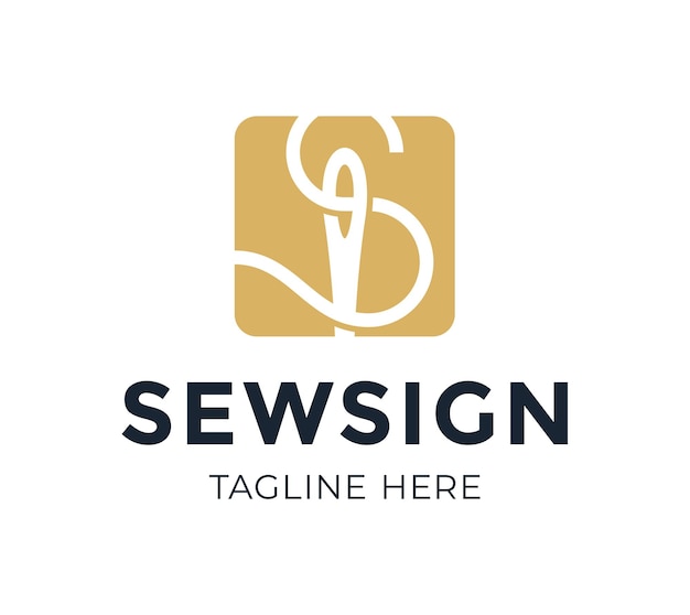 Logotipo de costura web con letra inicial S e hilo de aguja. Resumen inicial letra S sastre logotipo, combinación de hilo y aguja en estilo de línea, plantilla de diseño de logotipo plano, ilustración vectorial