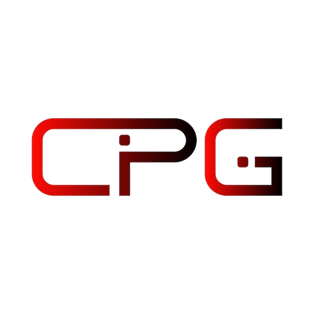 El logotipo de CPG, el diseño de la marca, el monograma, las iniciales, el gradiente rojo, las marcas modernas minimalistas.