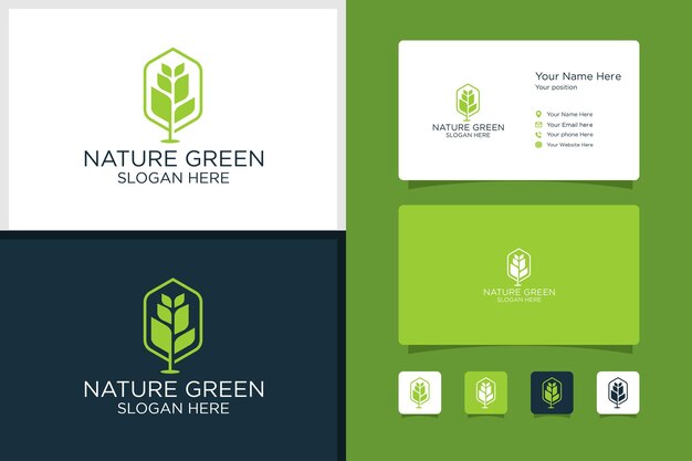 Logotipo creativo del árbol de la flor Logotipo de la hoja del árbol natural y plantilla de diseño de la tarjeta de visita