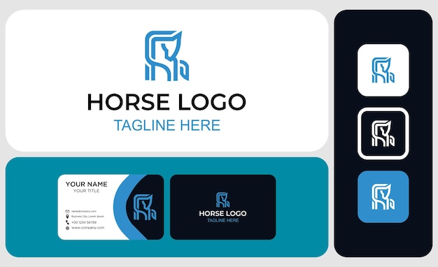 Logotipo creativo de arte de línea mínima de caballo y plantilla de diseño de tarjeta de visita
