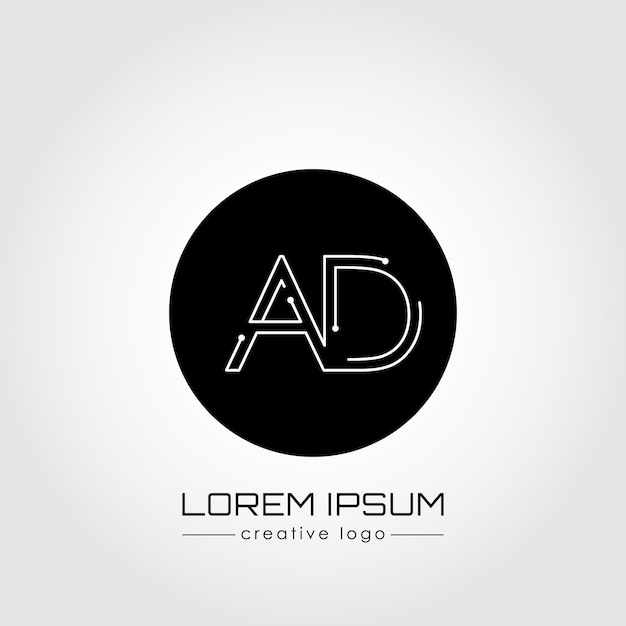 El logotipo creativo es la letra A y D Un elemento de diseño de una tarjeta de visita de logotipo signo corporativo o monograma La idea de un diseño temático