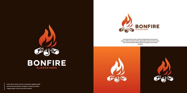 logotipo creativo de fuego de campamento con estilo retro ilustración de diseño de logotipo de viaje de aventura