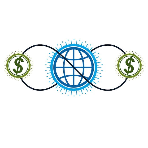 Vector logotipo creativo de global business y e-business, símbolo vectorial único creado con diferentes elementos. sistema financiero mundial. economía mundial.