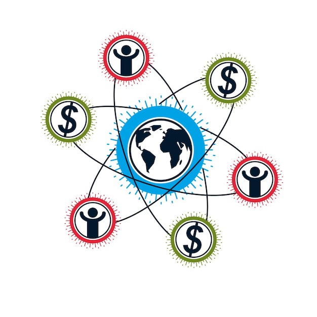 Logotipo creativo de Global Business, símbolo vectorial único creado con diferentes elementos. Sistema Financiero Mundial. Economía mundial.