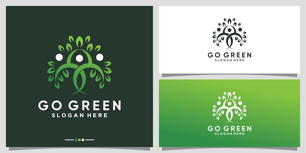 Logotipo creativo de go green nature con concepto de árbol humano vector premium