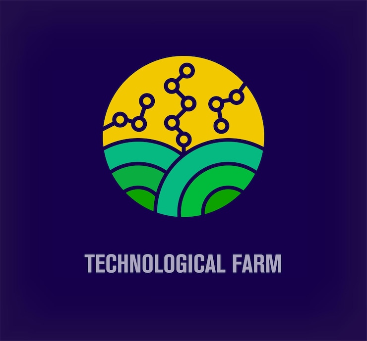 Vector logotipo creativo de la granja tecnológica transiciones de colores únicas combinación única de naturaleza y tecnología