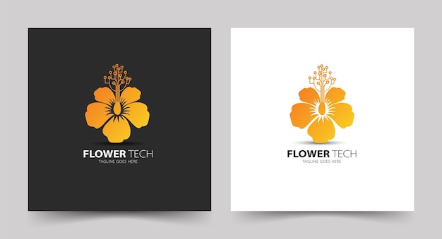 Logotipo creativo hibiscius tech flor hibiscius con diseño de logotipo de estilo tecnológico