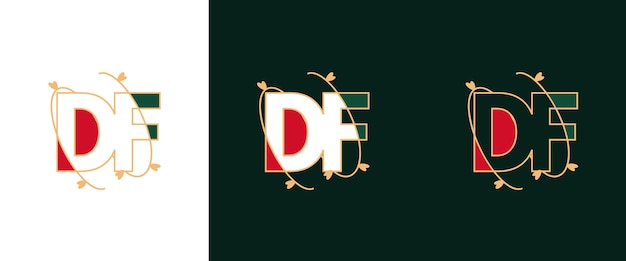 Logotipo creativo de la letra DF FD con concepto floral de belleza de vector premium