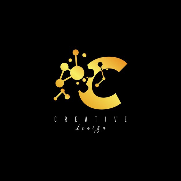 Logotipo creativo de la letra dorada C c con líneas principales y diseño conceptual de la carretera