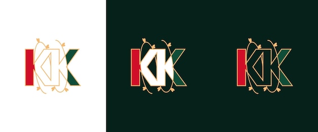 Logotipo creativo de la letra KK o K con concepto floral de belleza de vector premium