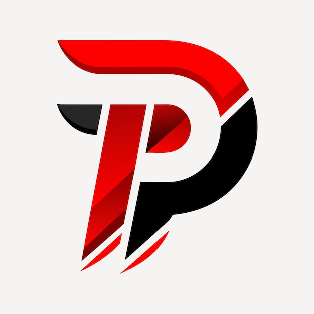 Un logotipo creativo con una letra P roja y negra sobre un fondo blanco limpio Logotipo creativo de la letra P en vector rojo y blanco