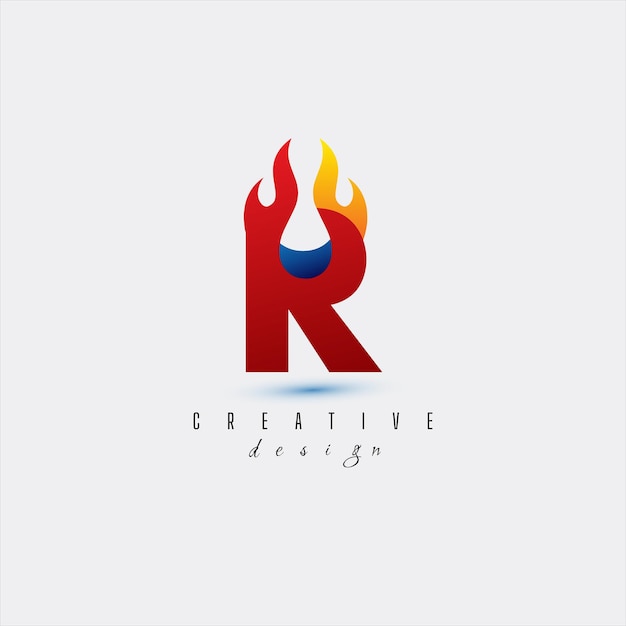 Logotipo creativo de la letra R y Fire Gas con líneas principales y diseño de concepto de carretera