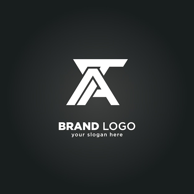 Logotipo creativo de la letra A y T con fondo negro