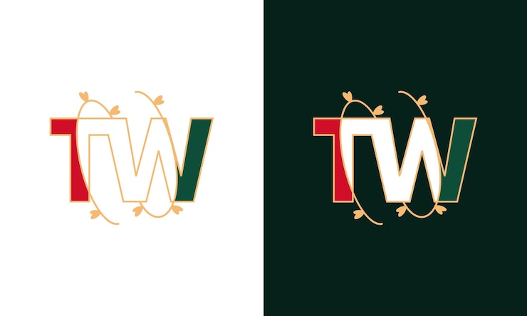 Vector logotipo creativo de la letra tw o wt con concepto floral de belleza de vector premium