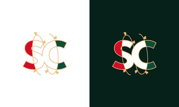 Logotipo creativo de letras SC o CS con concepto floral de belleza en el vector premium