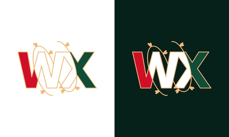 Vector logotipo creativo de letras wx o xw con concepto floral de belleza de vector premium