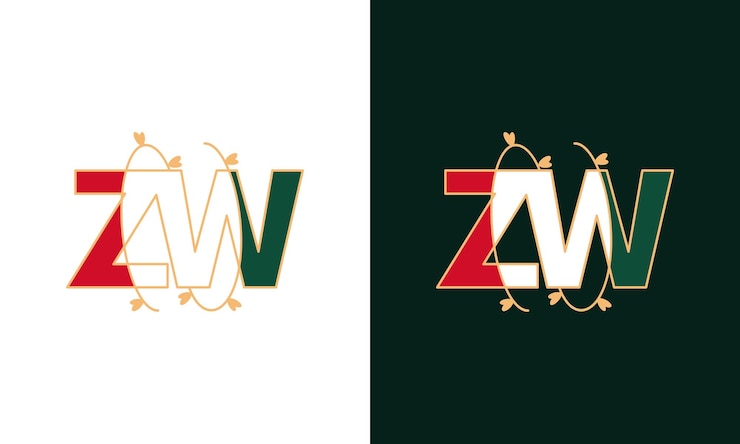 Vector logotipo creativo de letras zw o wz con concepto floral de belleza de vector premium