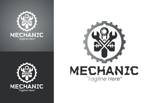 Logotipo creativo de Mecánico con elementos modernos de gris oscuro y blanco para la marca