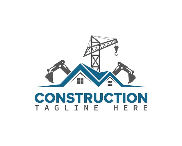 Logotipo creativo y moderno de la empresa de construcción de excavadoras y casas