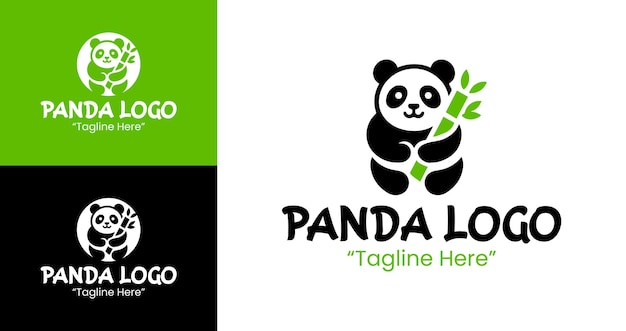 Logotipo creativo de Panda Bamboo con esquema de colores verde y negro