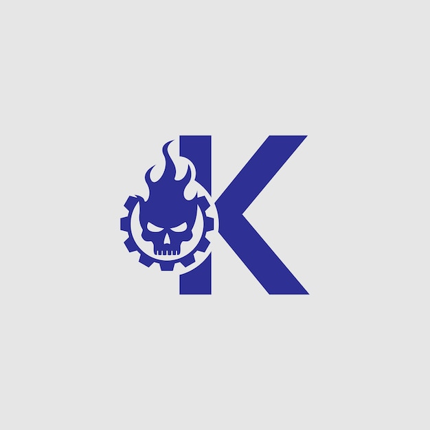 Logotipo creativo de Skull y Gear con la letra K
