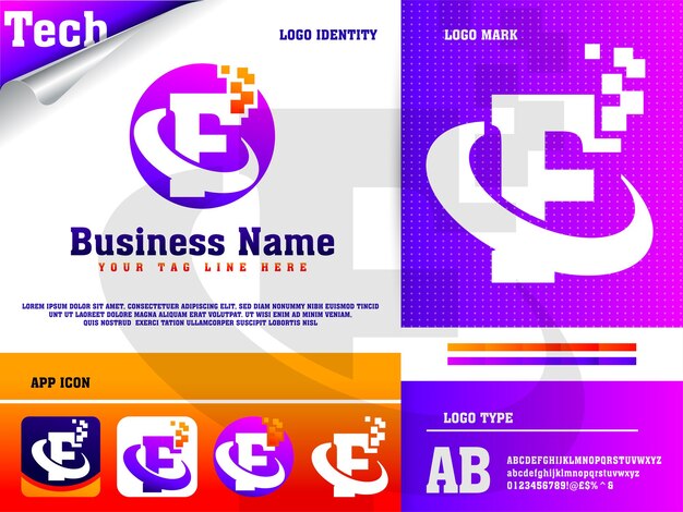 Logotipo creativo de la tecnología digital moderna de la letra f