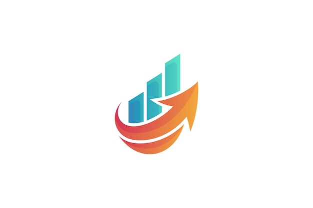 Logotipo de crecimiento empresarial financiero con formas de diagrama y flechas en diseño degradado de color naranja y verde menta