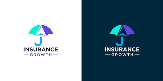 Logotipo de crecimiento de seguros creativo Paraguas y flecha hacia arriba con icono de logotipo de negocio de lanzamiento de estilo moderno