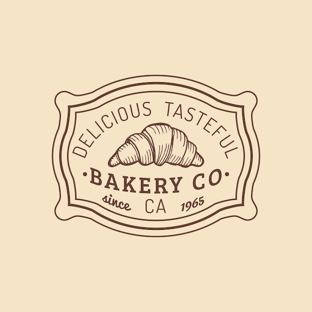 Logotipo de croissant Icono de panadería vintage Cartel tipográfico vectorial Emblema retro de galleta dulce Etiqueta de pastelería Hipster Signo de galleta Ilustración de productos del desierto