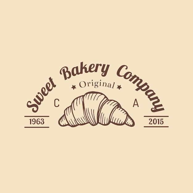 Logotipo de croissant Icono de panadería vintage Cartel tipográfico vectorial Emblema retro de galleta dulce Etiqueta de pastelería Hipster Signo de galleta Ilustración de productos del desierto