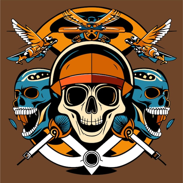 Vector el logotipo de crossing skull bikers dibujado a mano, plano, elegante, adhesivo de dibujos animados, concepto de icono aislado