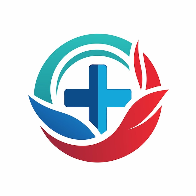 Un logotipo con una cruz azul con hojas rojas unidas a sus brazos que simboliza una empresa médica moderna e innovadora un logotipo simple pero impactante para una instalación médica de vanguardia