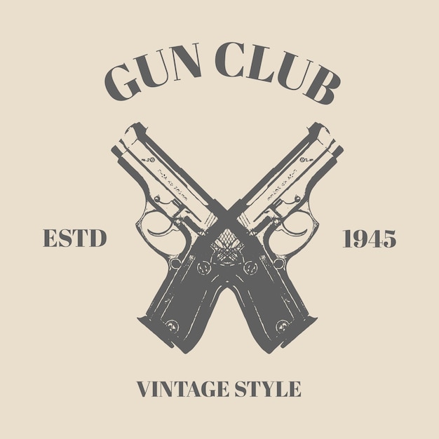 Logotipo cruzado pistola revólver pistola seis pistolas dibujadas en un estilo retro vintage