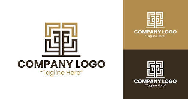 Logotipo de cuadrícula de línea marrón y dorada Diseño cuadrado geométrico minimalista para marca profesional