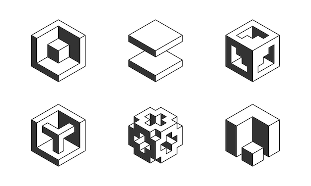 El logotipo de Cube en blanco y negro diseño vectorial geométrico Logotipo de la compañía de la caja de juegos emblema tecnológico de moda en estilo 3D isométrico