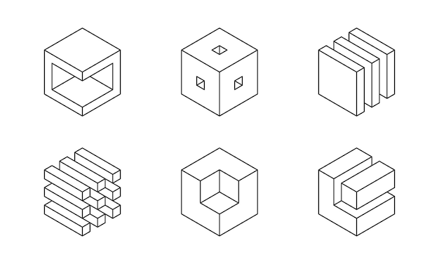 El logotipo de Cube en blanco y negro diseño vectorial geométrico Logotipo de la compañía de la caja de juegos emblema tecnológico de moda en estilo 3D isométrico