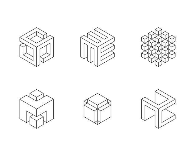 El logotipo de Cube en blanco y negro diseño vectorial geométrico Logotipo de la compañía de la caja de juegos emblema tecnológico de moda en estilo 3D isométrico