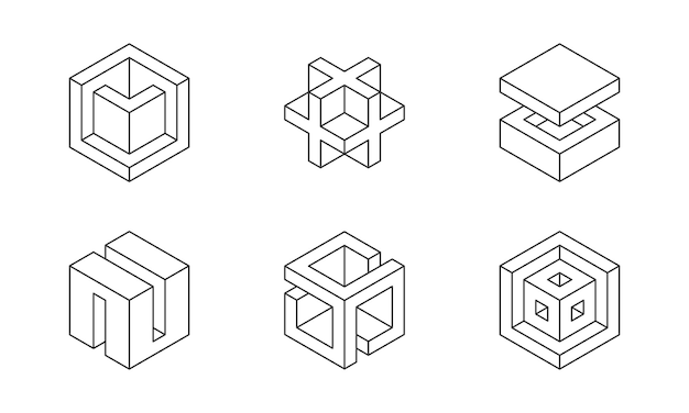 El logotipo de Cube en blanco y negro diseño vectorial geométrico Logotipo de la compañía de la caja de juegos emblema tecnológico de moda en estilo 3D isométrico