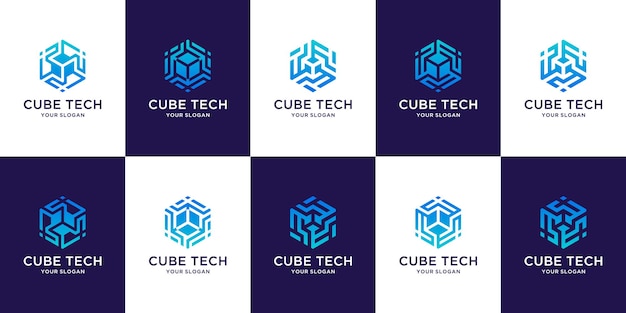 Logotipo de Cube Tech o conjunto de diseño de tecnología hexagonal