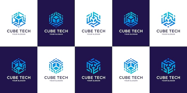 Logotipo de cube tech o conjunto de diseño de tecnología hexagonal