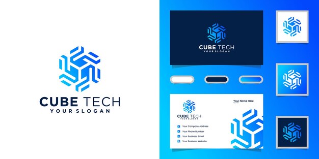 Logotipo de Cube Tech, tarjeta de presentación hexagonal e inspiración