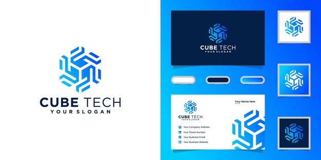 Logotipo de cube tech, tarjeta de presentación hexagonal e inspiración