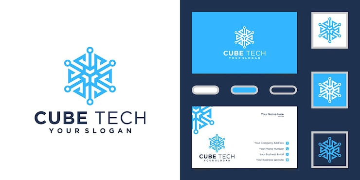 Vector logotipo de cube tech, tarjeta de presentación hexagonal e inspiración